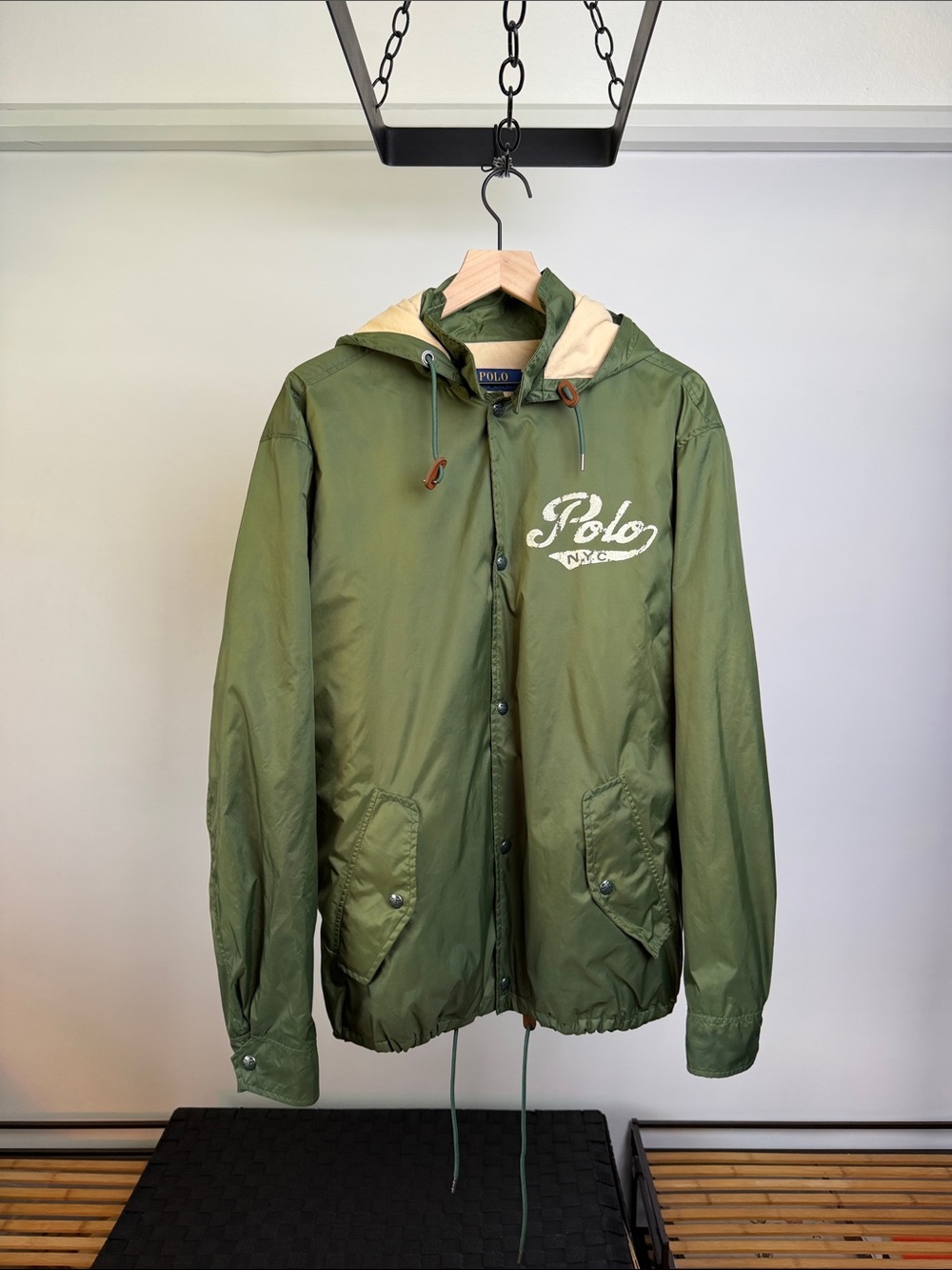 Polo by Ralph Lauren Green Nylon Varsity Hooded Rain/Wind Jacket - XL